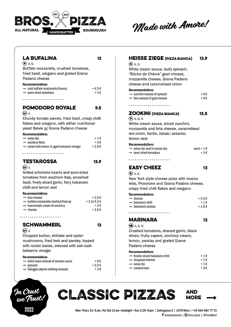 Pizza Bros english menu