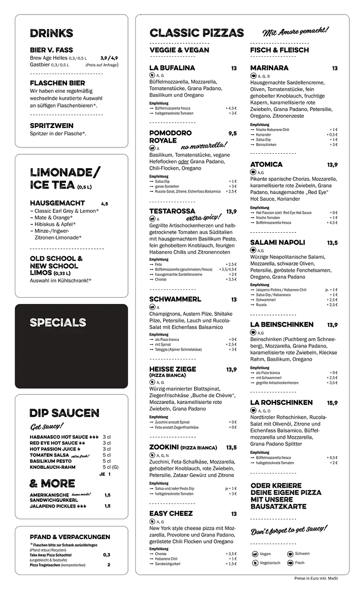 Speisekarte Pizza Bros