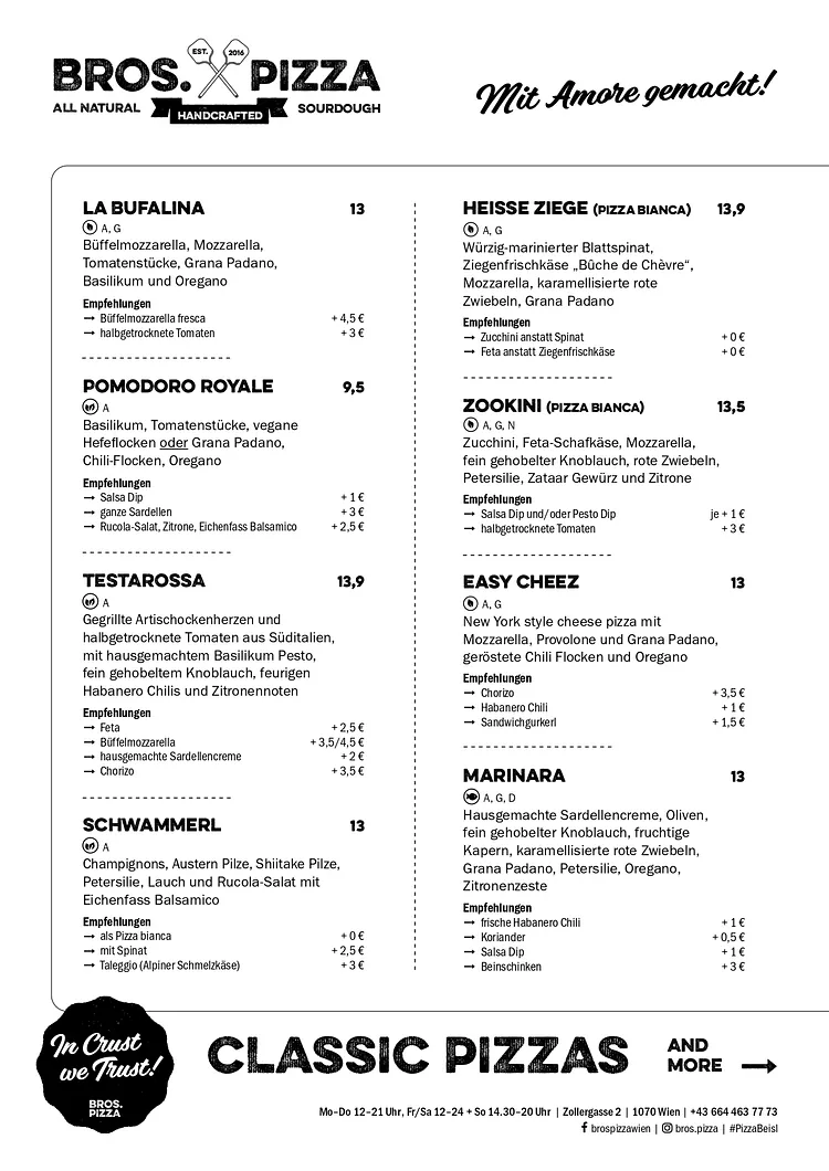 Pizza Bros english menu